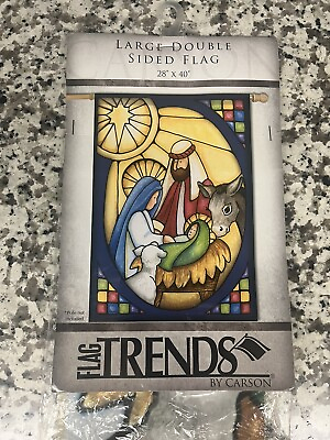 #ad NEW Stained Glass Nativity Flag Trends By Carson 28” X 40” Christmas $14.99