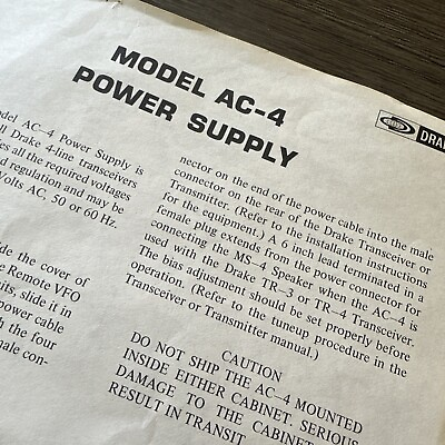 #ad Drake AC 4 Power Supply Spec Sheet Wiring Diagram $4.99