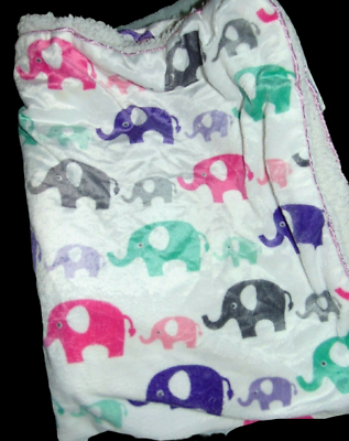 #ad SL Home Fashion Baby Blanket Elephants Pink Purple Aqua Gray $35.90