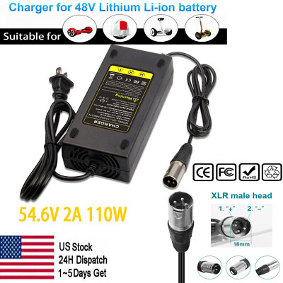 #ad E Bike 48V Lithium Battery Charger 3pin XLR Plug 54.6V Power Supply Replace P US $15.49