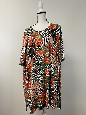 #ad MIA MODA Shift Dress Womens 34 5XL Mini Floral Short Sleeve Tunic N196 $12.94