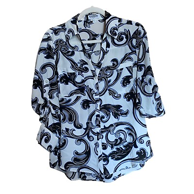 #ad Express Shirt Womens Medium Multicolor Damask The Portofino Shirt Slim Fit Top $11.39