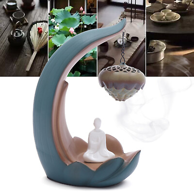 #ad Ceramic Smoke Incense Burner Lotus Hanging Ball Backflow Incense Led Night Light $22.80