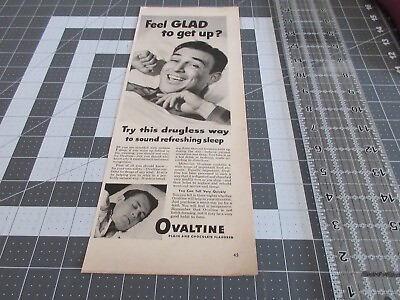 #ad 1949 Ovaltine Print Ad Sound Refreshing Sleep $9.99