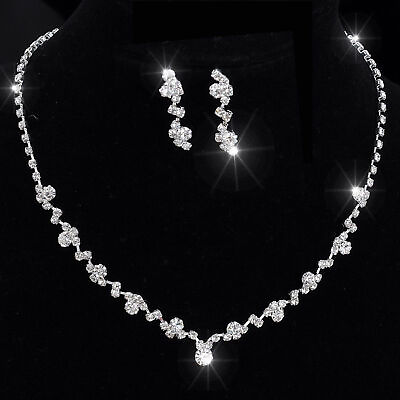 #ad Fashion Women Crystal Jewelry Necklace Earrings Set Bling Party Wedding $9.98