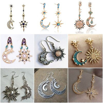 #ad Boho Tibetan Silver Sun Moon Hook Dangle Drop Earrings Women Party Jewelry C $2.41