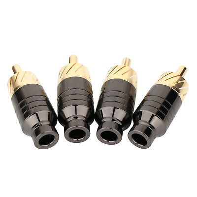 #ad 4pcs Copper RCA Plug Gold Plated Audio Video Adapter Connector E $14.59