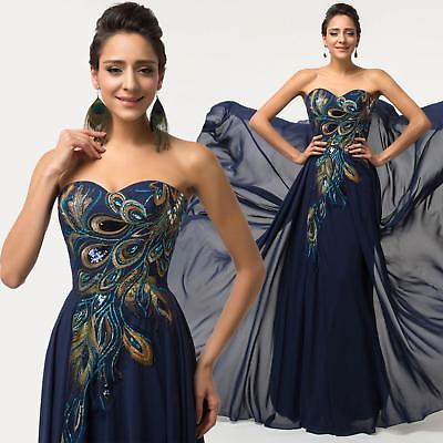 #ad Women#x27;s Embroidered Peacock Dress Masquerade Party Evening Prom Bridesmaid Gowns $45.58