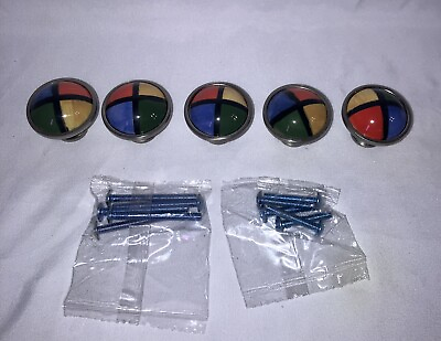 #ad 5 Colorful 4 Square Red Green Blue Yellow Child Dresser Drawer Ceramic Knobs $19.99