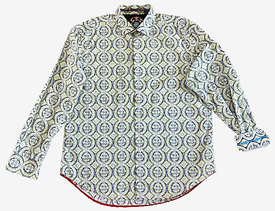 #ad Robert Graham Button Up Shirt Mens XL Flip Cuff Embroidered All Over Print $44.99