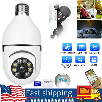 #ad 2MP E27 E26 Bulb Surveillance Camera Night Vision Automatic Human Tracking $21.99