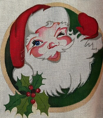 #ad Santa Claus Face Needlepoint Canvas Handpainted Christmas 9x9in 14 mesh $27.95