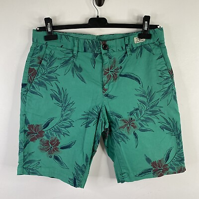 #ad Tommy Hilfiger Chino Shorts W32 Green Floral Hawaiian Zip Fly Brooklyn Stretch GBP 15.95
