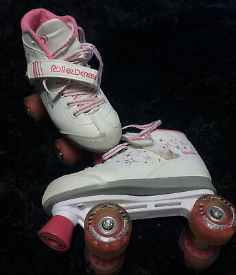 #ad Roller Derby Girls Sparkle Quad Light up Wheel Roller Skates White Pink SIze 5 $47.11