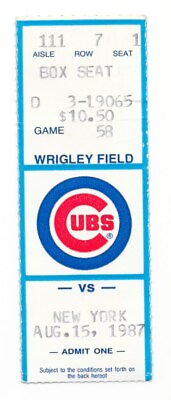 #ad Vintage CHICAGO CUBS Wrigley Field Ticket Stub 8 15 1987 vs New York Mets $9.99