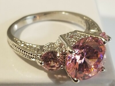 #ad 10k White Gold overlay Ring with Lab created Pink Sapphire size 7.75 $25.00