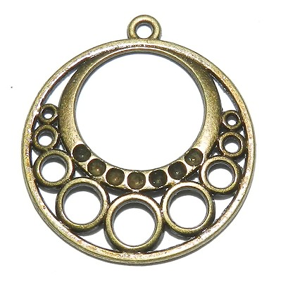 #ad ML910 Antiqued Bronze 28mm Round w Circles Metal Alloy Pendant Component 25pc $11.00