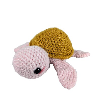 #ad Crochet Small Turtle Pink Brown Handmade Stuffed Animal Plush Collectible $9.95