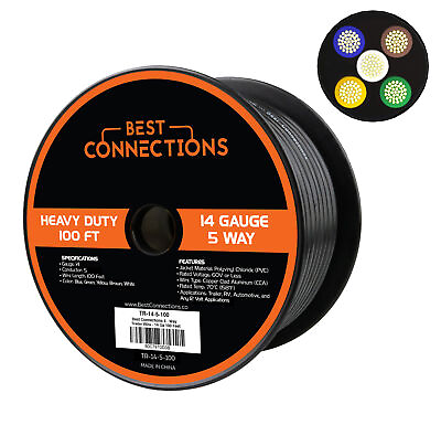 #ad 5 Way Trailer Wire 100 Feet – Heavy Duty 14 Gauge 5 Conductor Insulated RV $57.85
