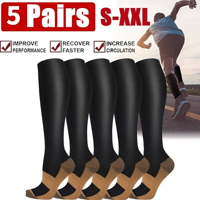 #ad NEW Copper Compression Socks 20 30mmHg Graduated Support Mens Womens S XXL $3.59