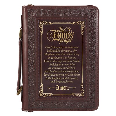 #ad Bible Cover Book Cover Case Zippered Brown Faux Leather The Lords Prayer $29.99