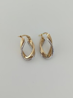 #ad Vintage 14k Gold Twisted Hoop Earrings Oval Fine Jewelry Estate 2.51g A103 $219.00