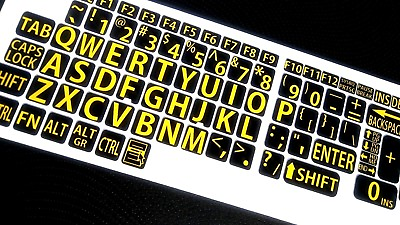 #ad English US LARGE LETTER KEYBOARD STICKERS for Computer or Laptop YELLOW ON BLACK $5.25