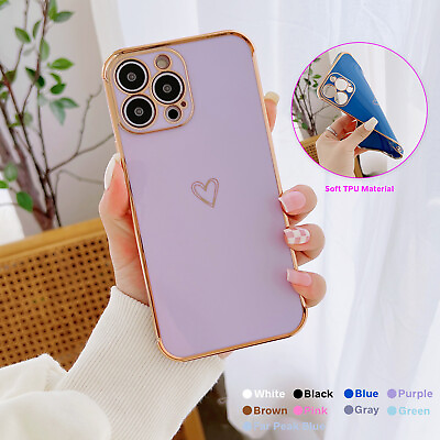 #ad Cute Love Heart Plating Bumper Slim Case For iPhone 15 Pro Max 14 13 12 11 XS XR $8.14