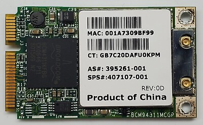 #ad Broadcom QDS BRCM1020 BCM94311MCG 802.11B G HS Wireless PCI Mini Card For HP $4.99