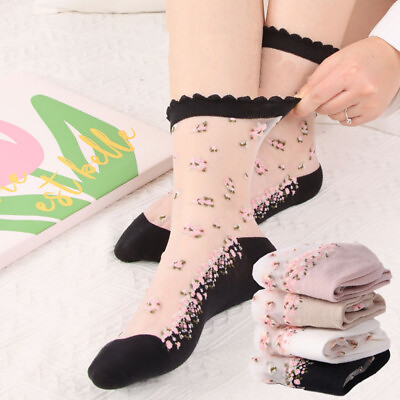 #ad Women#x27;s Thin Flower Lace Socks Stretch Ankle Net Yarn Lace Summer Comfort New O $6.40