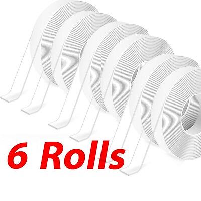 6 Rolls Double Sided Removable Mounting Tape Heavy Duty Adhesive Nano Gel 16.5FT $12.99