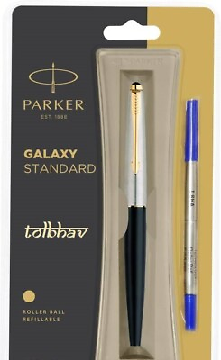 #ad Parker Galaxy GT Roller Ball Pen Gold Trim RollerBall Black Body Blue Ink Vector $14.71