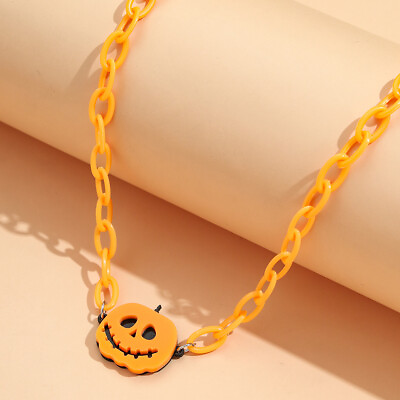 #ad Acrylic Orange Pumpkin Pendant Resin Chain Necklace $12.95