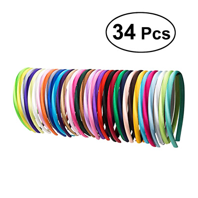#ad 34PCS plastic plain headbands 1CM Width Satin hard plastic $15.38