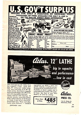 #ad 1964 Print Ad Atlas Press Co 12quot; Lathe big in capacity Performance low in cost $11.99