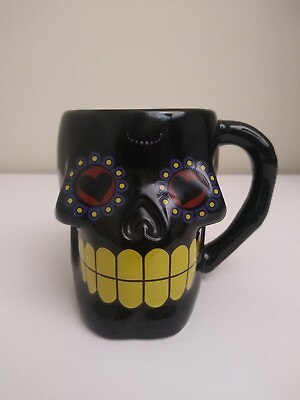 #ad NWOB DAY OF THE DEAD Sugar Skull 3D Figural Coffee Mug Black $14.80