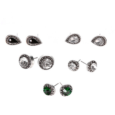 #ad 5 Pairs Set Stud Earrings Cubic Zirconia Water Drop Dangling Earrings for Women $5.89
