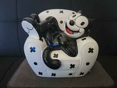 #ad Clay Art Felix The Cat on Sofa Hand Painted Porcelain Cookie Jar 1997 Vintage $91.26