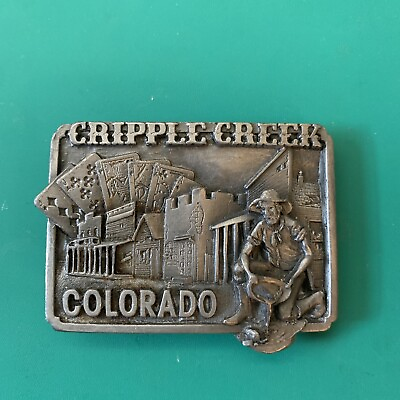 #ad Cripple Creek Colorado Gold Rush Vintage Belt Buckle Metal 1991 Miner Western $27.90