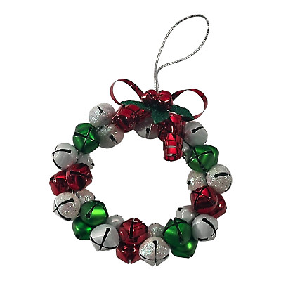 #ad Christmas Red White amp; Green Jingle Bell Wreath 3.5 Inch Ornament $13.59