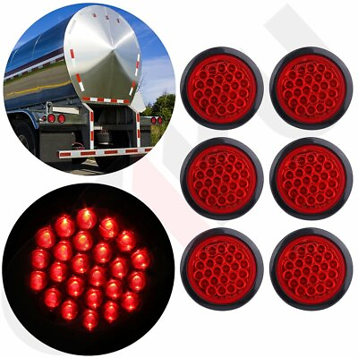 #ad 6x Red 24 LED Stop Turn Tail Brake 4quot; Round Lights for Kenworth Peterbilt Rubber $28.32