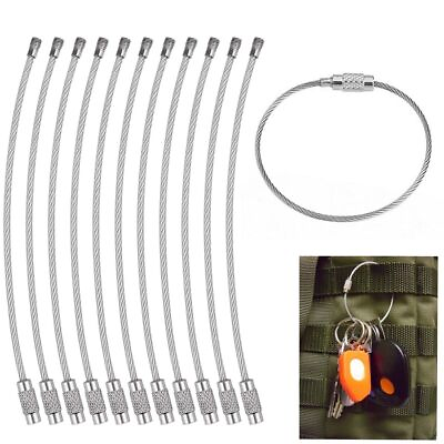 #ad 2mm Stainless Steel Wire Keychain 6.3quot; Aircraft Cable Ring Luggage Loops 10PCS $2.99