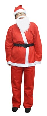 5 Piece Cheap Santa Suit Set Christmas Santa Claus Costume With Beard Adult Size $12.81