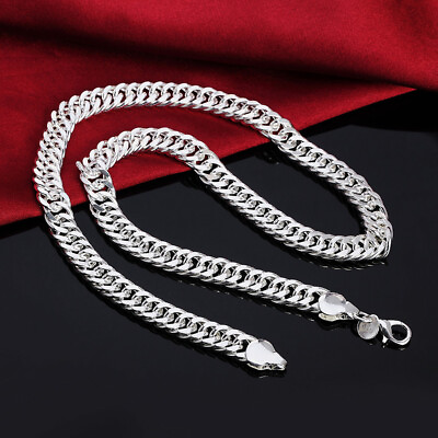 #ad Men#x27;s 10mm 925 Sterling Solid Silver Sideways Chain Necklace Jewelry Gift $8.99
