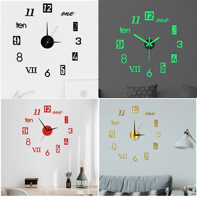 #ad 3D Mute Alarm Clock Quartz Duvar Saat Clock Digital Large Watch Mirror Stickers $5.69