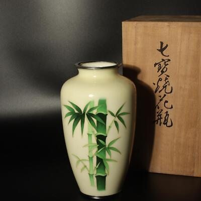 #ad Japanese shippou Cloisonne vase Bamboo design w box PV187 $85.00