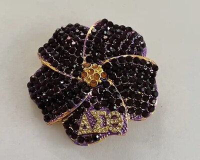 #ad DST Delta Sigma Theta African Violet Rhinestones Brooch Gold Pouch $29.13