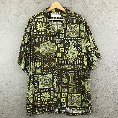 #ad Jams World Hawaiian Aloha Button Up Vintage Tribal Fish Shirt Men Size L $54.99