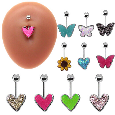 #ad Belly Fashion Shape Heart Ring Steel Button Stainless Butterfly Flower Daisy $1.77