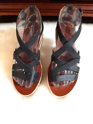 #ad Lucky Brand Women#x27;s Size 6M Black Leather Strappy Espradrille Platform Sandals $26.38